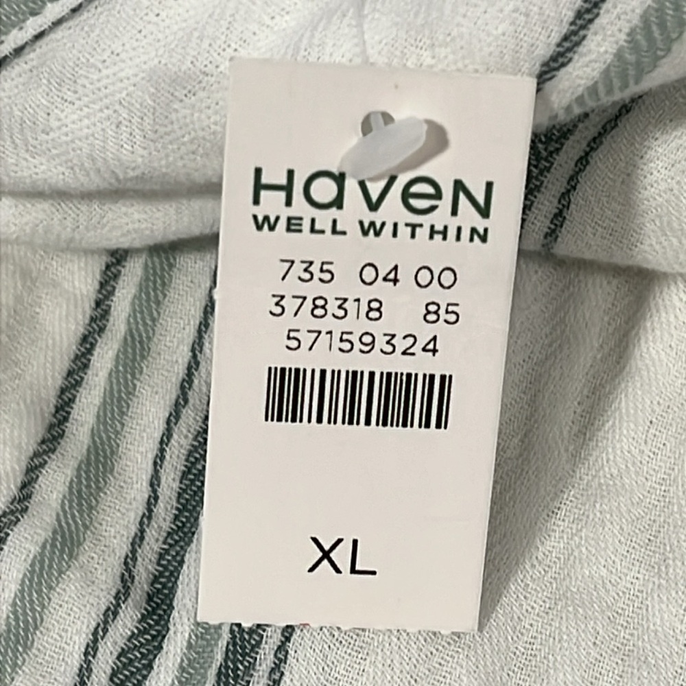 Haven White Gray Maxi Dress Muumuu Short Sleeve Cotton Gauze Striped Loungewear - Picture 15 of 16